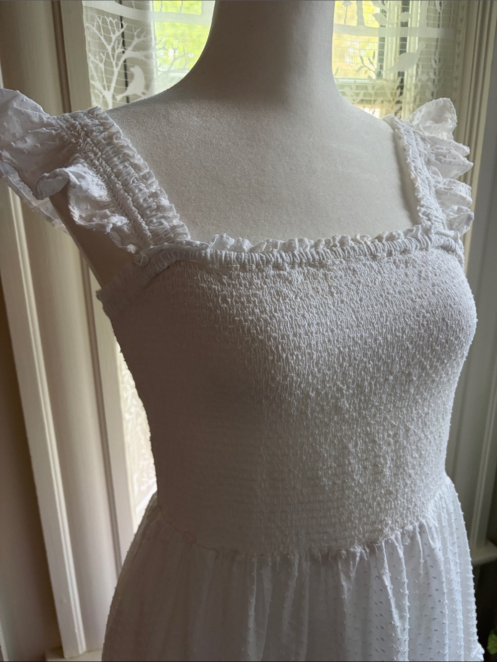 J. Crew White Smocked Tiered Swiss Dot Polkadot Maxi Dress with Ruffle Straps - Picture 2 of 9